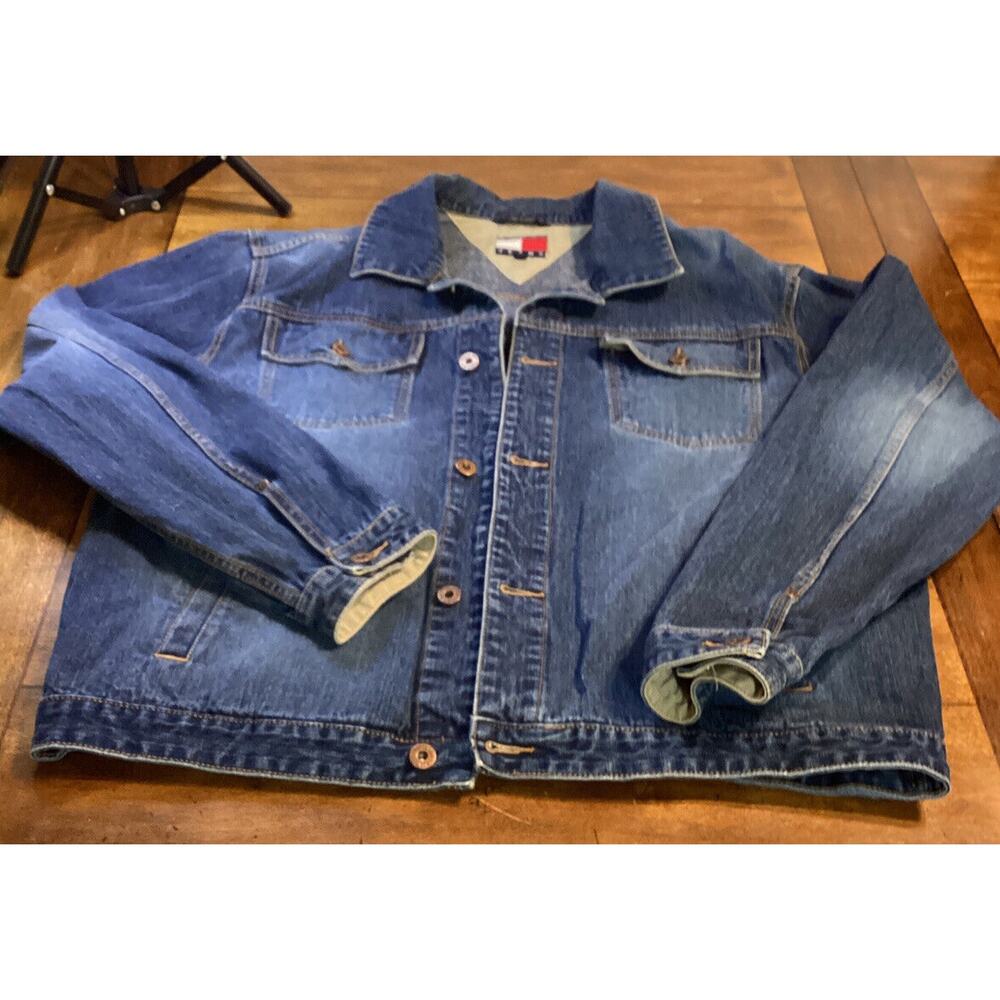 VTG Y2K Tommy Jeans Men's XL Blue Denim Button Up Jean Jacket